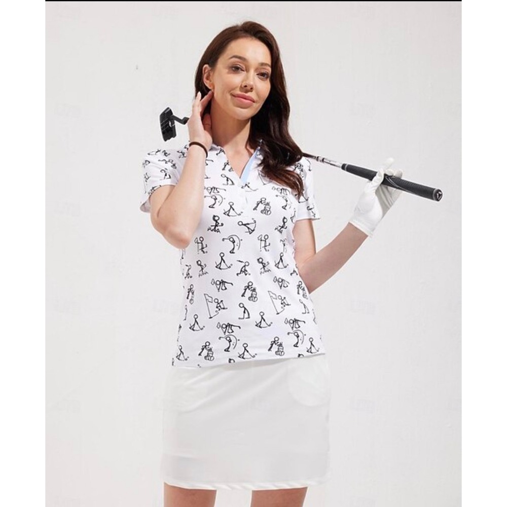 Acegolfs Golf Polo 100%Cotton Breathable White Preppy Womens Medium White